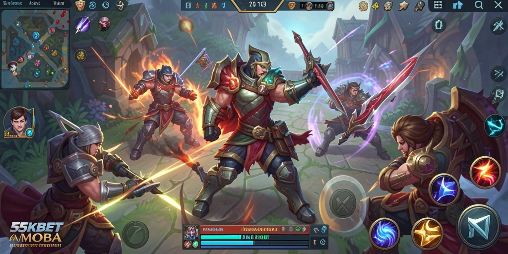 Tangkapan layar gameplay 55KBET yang menunjukkan pertarungan seru antara dua tim.