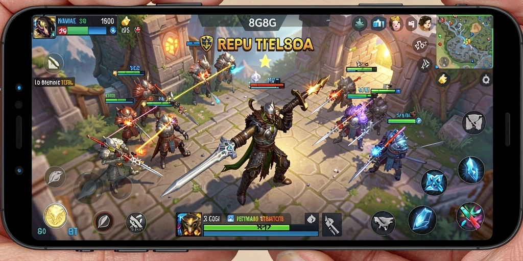 Screenshot gameplay dari 8G8G yang menunjukkan pertempuran strategis.