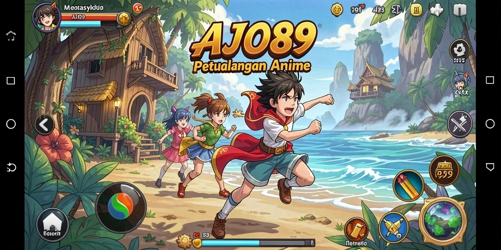 Gameplay AJO89 menampilkan karakter anime yang beraksi di dunia fantastis.