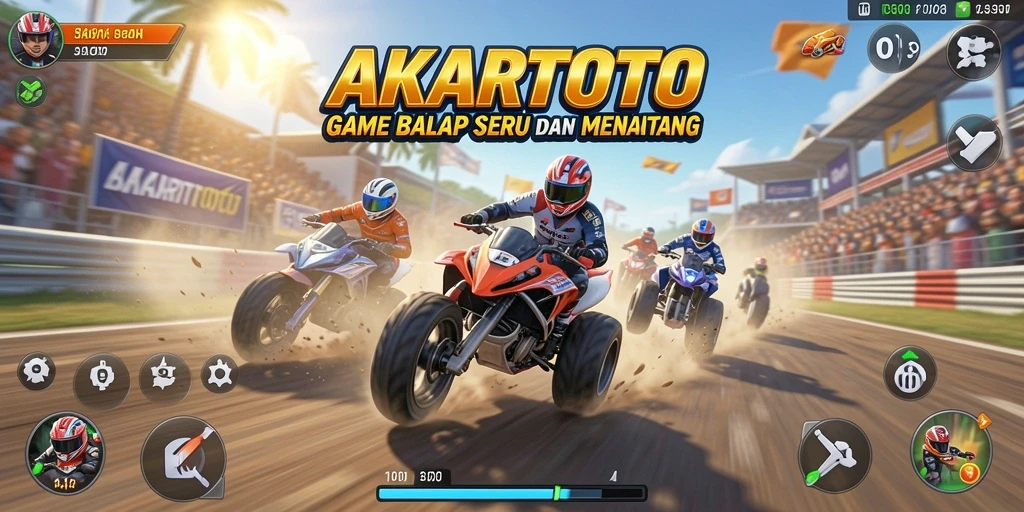 Tampilan gameplay balap yang mendebarkan dan mendetail dalam AKARTOTO.