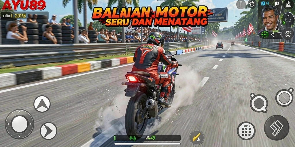 Gameplay seru AYU89 dengan balapan motor yang mendebarkan.