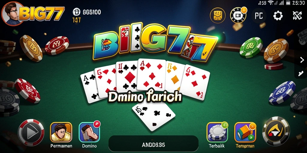 Screenshot gameplay Domino dari BIG77 yang menegangkan.