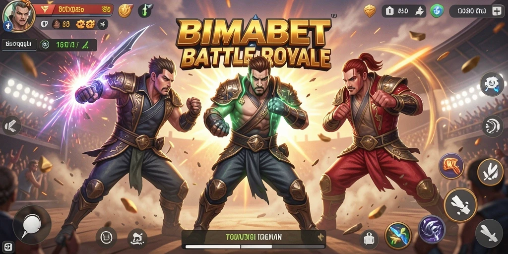 Screenshot gameplay BIMABET menampilkan pertarungan Battle Royale yang intens.