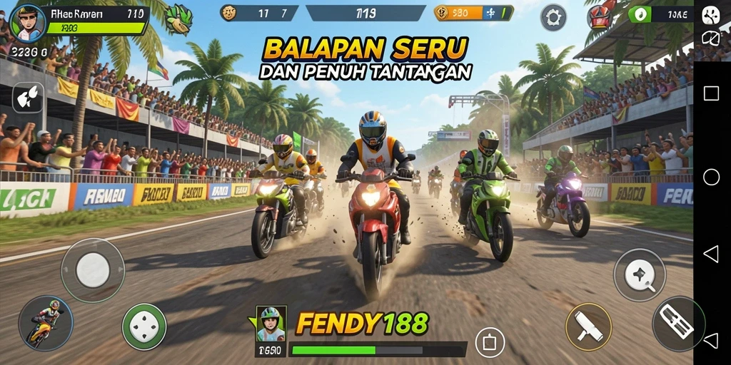 Tampilan gameplay FENDY188 dengan aksi balapan cepat.