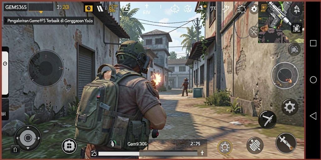 Tampilan gameplay mendebarkan di GEMS365 dengan aksi FPS yang intens.