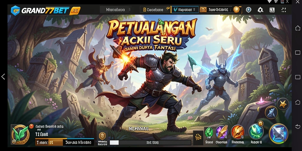 Screenshot utama GRAND77BET menampilkan aksi pertarungan epik dalam gameplay ARPG.