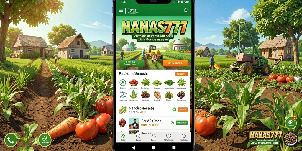 Tampilan seru gameplay di NANAS777 dengan aktivitas bertani.