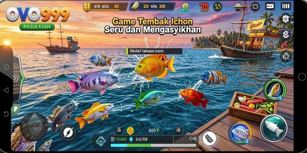 Screenshot gameplay OVO99 menampilkan aksi menembak ikan yang mendebarkan.