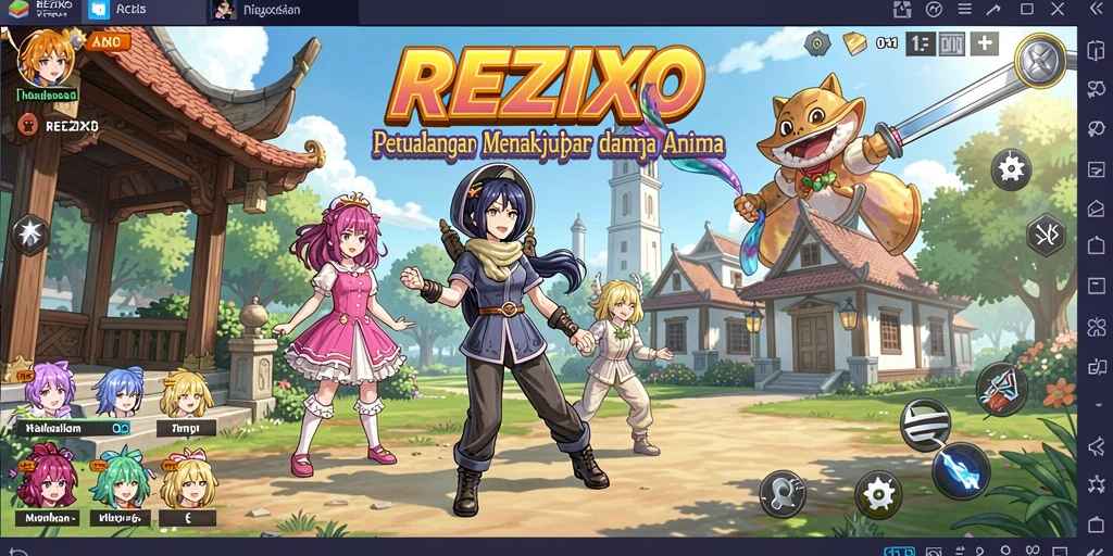 Tampilan gameplay yang memukau dalam REZIXO dengan karakter anime yang dinamis.