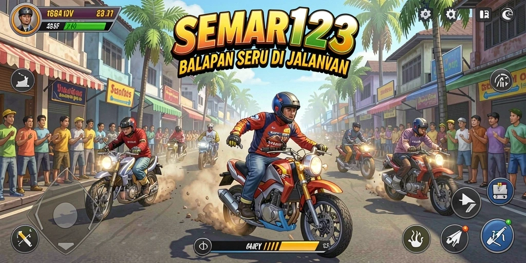 Tampilan seru balapan dalam SEMAR123 dengan trek yang menantang.