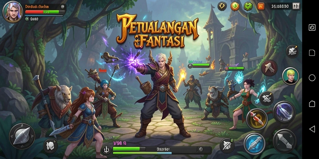 Tangkapan layar menunjukkan aksi petualangan seru di V98 dengan grafis berkualitas tinggi.