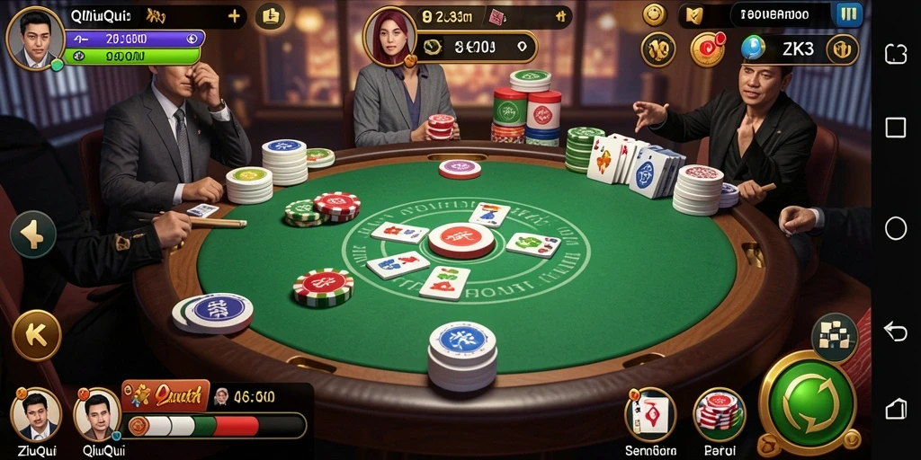 Screenshot gameplay ZK3 menampilkan suasana seru permainan QiuQiu.
